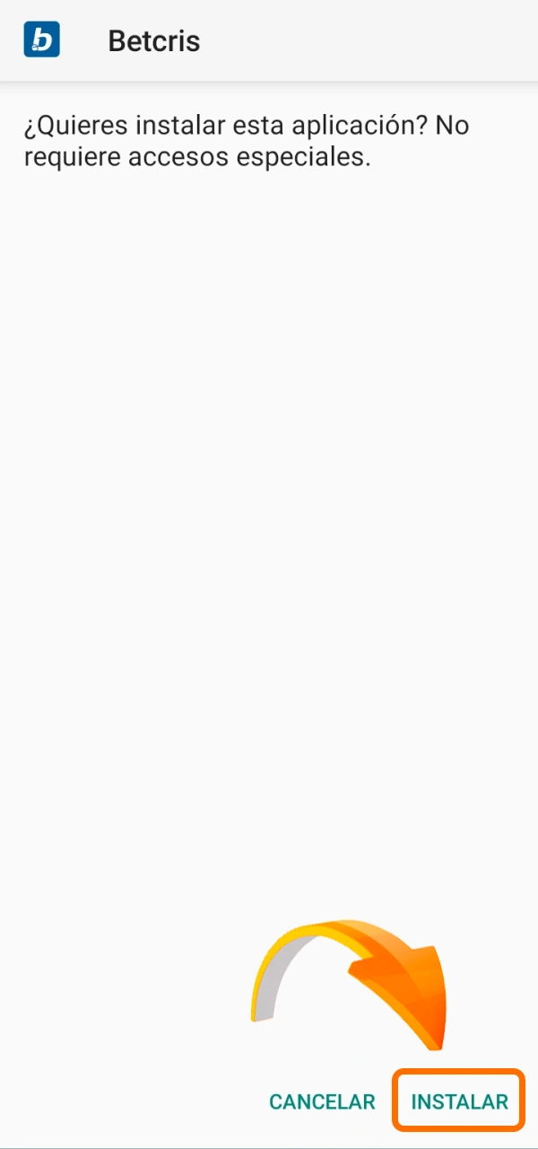 Completa la instalación de la app Betcris.