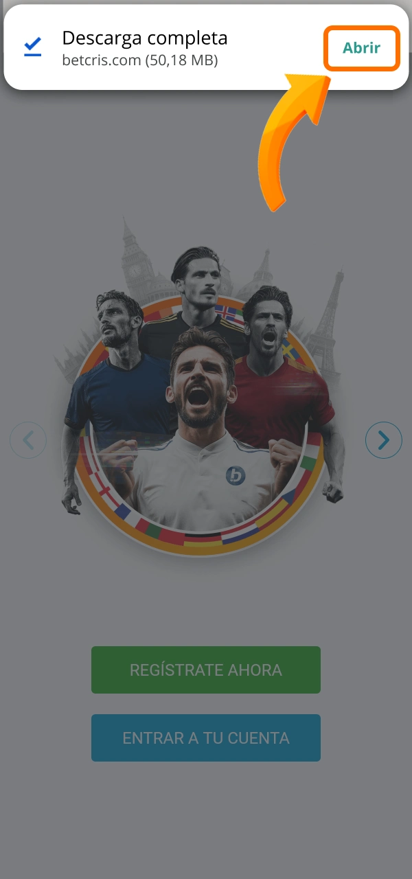 Espera a que el archivo APK de Betcris se descargue por completo.