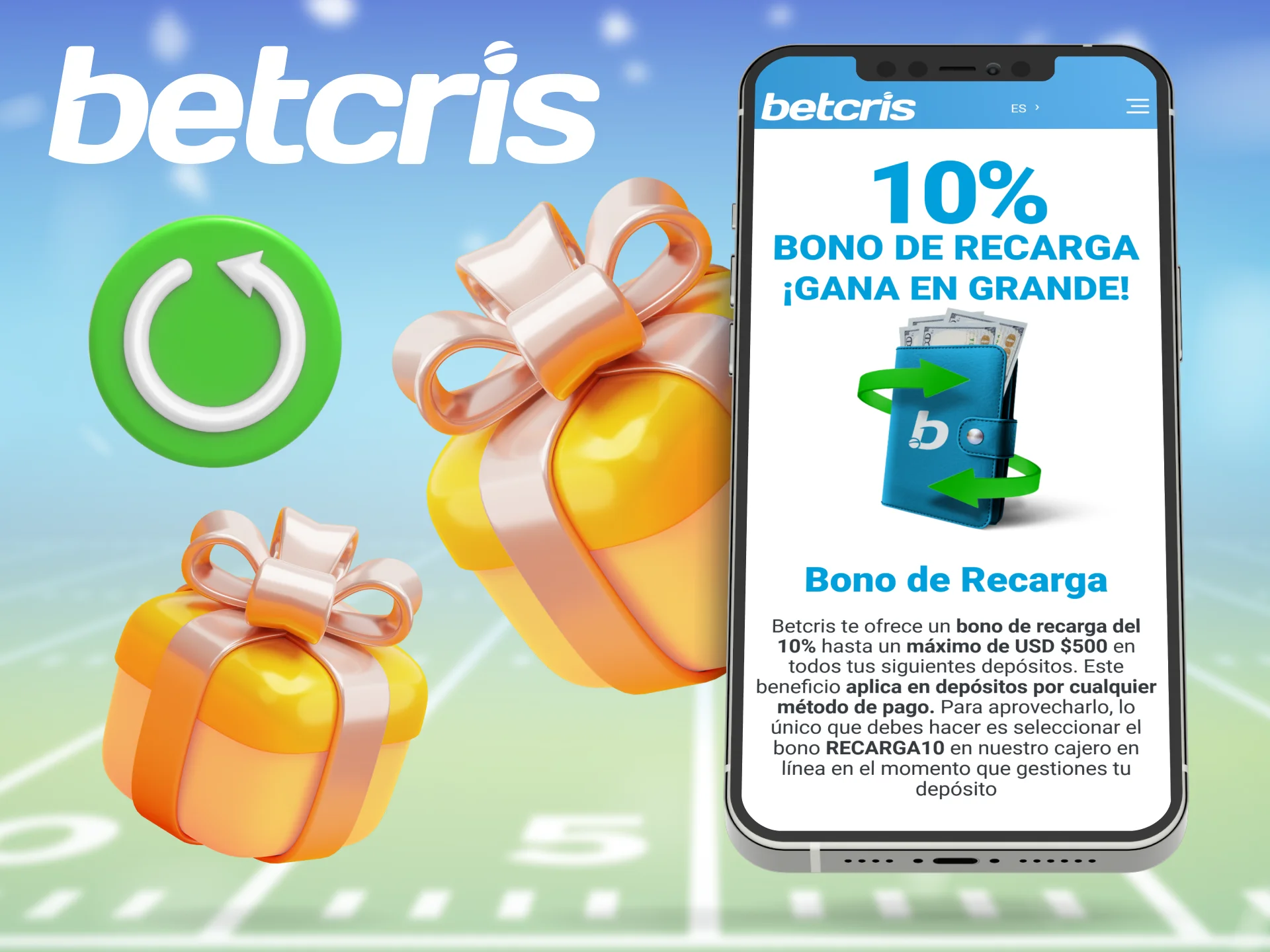 Para los apostantes habituales, Betcris ofrece una bonificación semanal del 10%.
