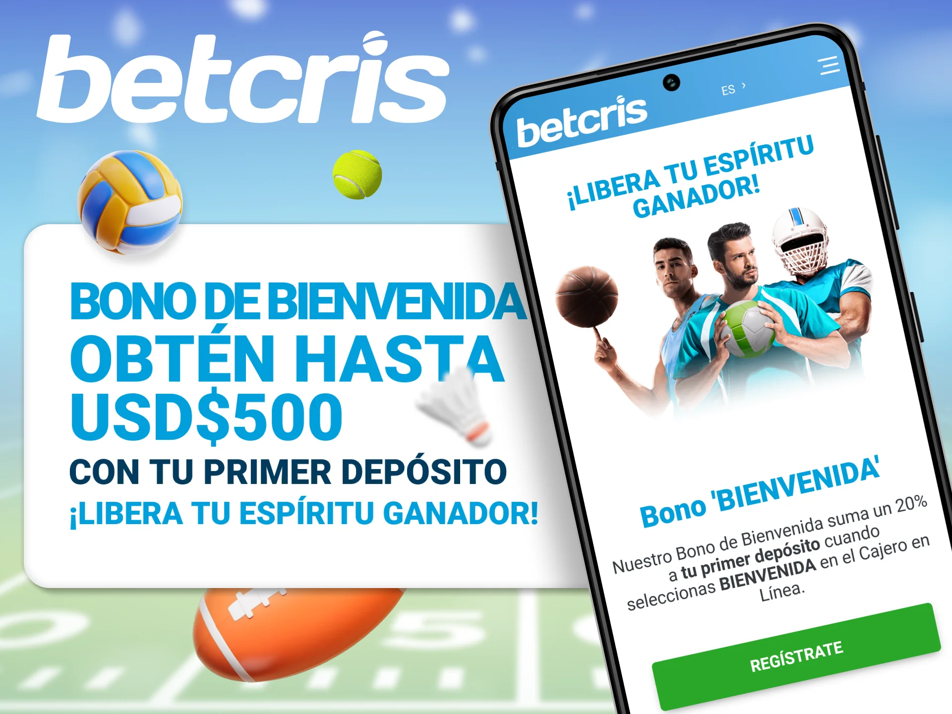 El bono de bienvenida de hasta el 100% del primer depósito se puede utilizar para apostar en deportes en Betcris.