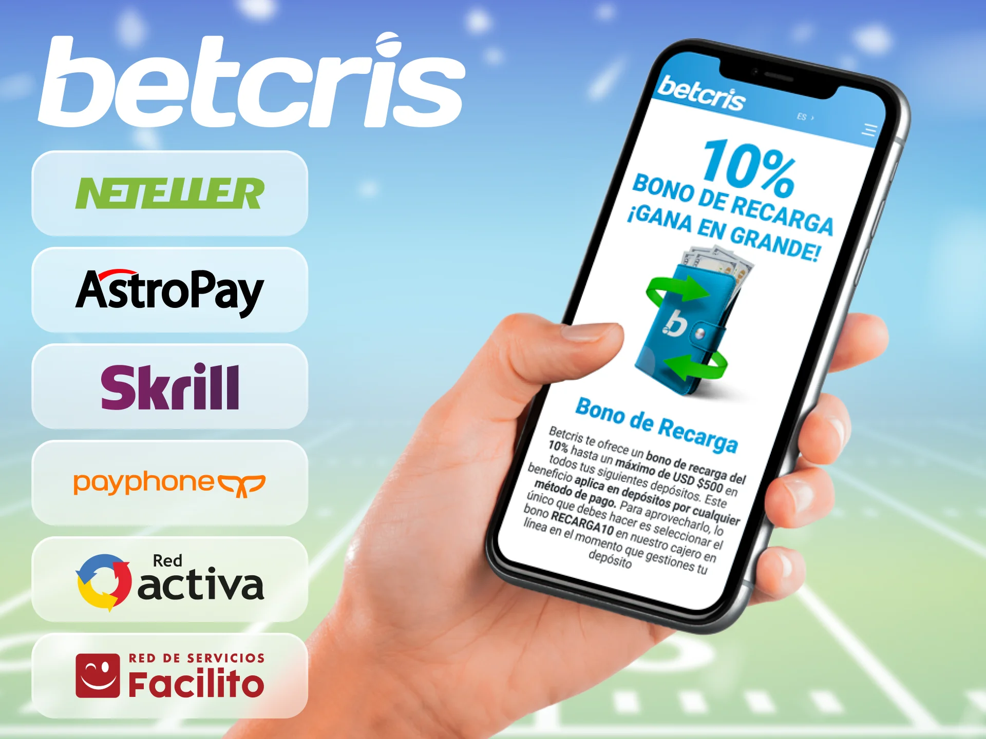 Deposita y retira fondos a través de laapp Betcris.