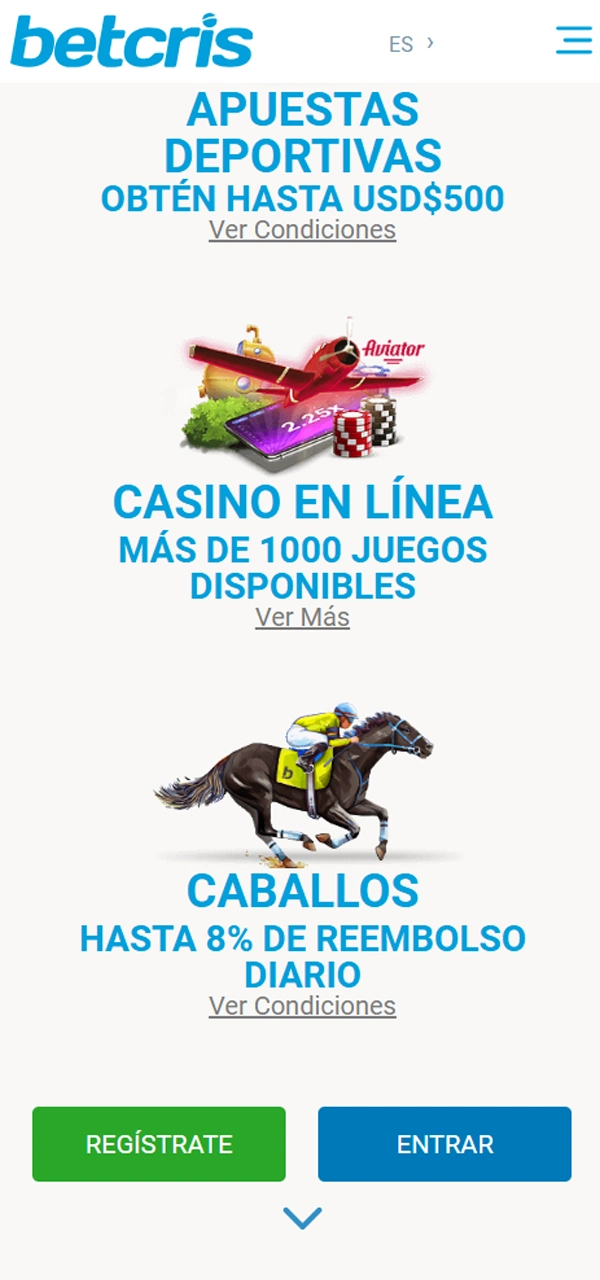 Abre el sitio web de Betcris en tu dispositivo iOS.