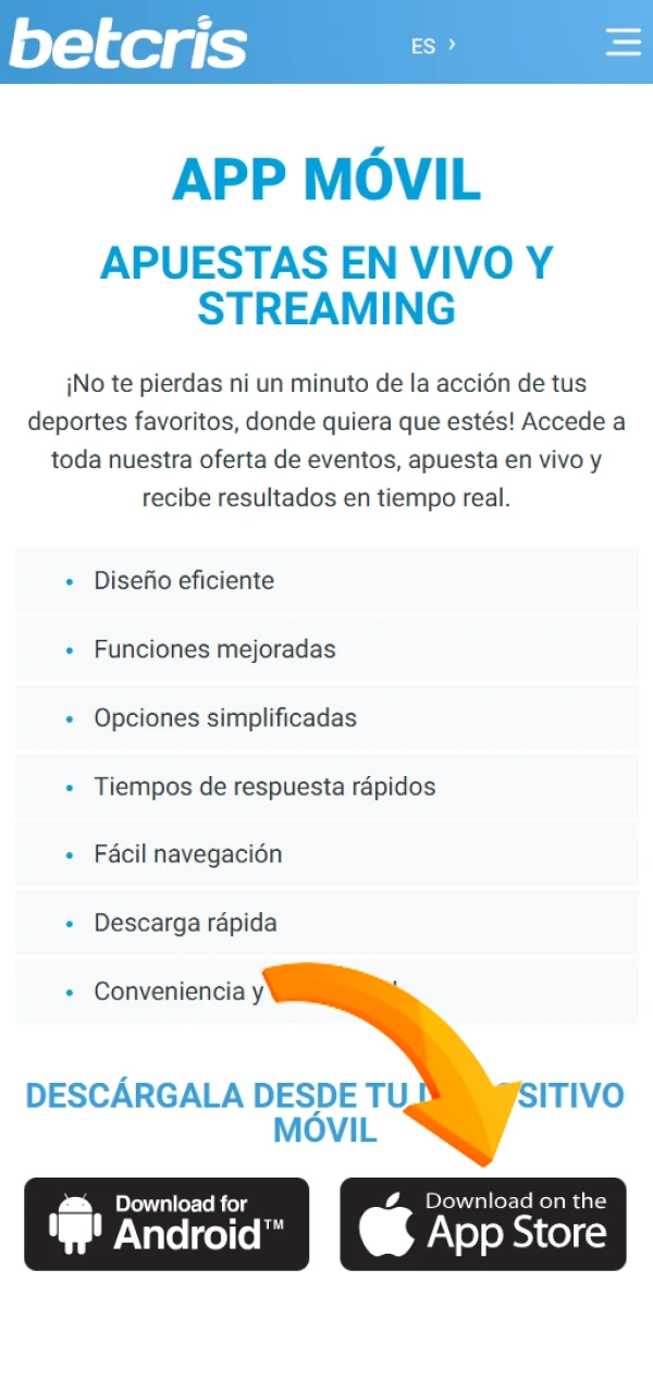 Pulse para instalar Betcris para iOS.