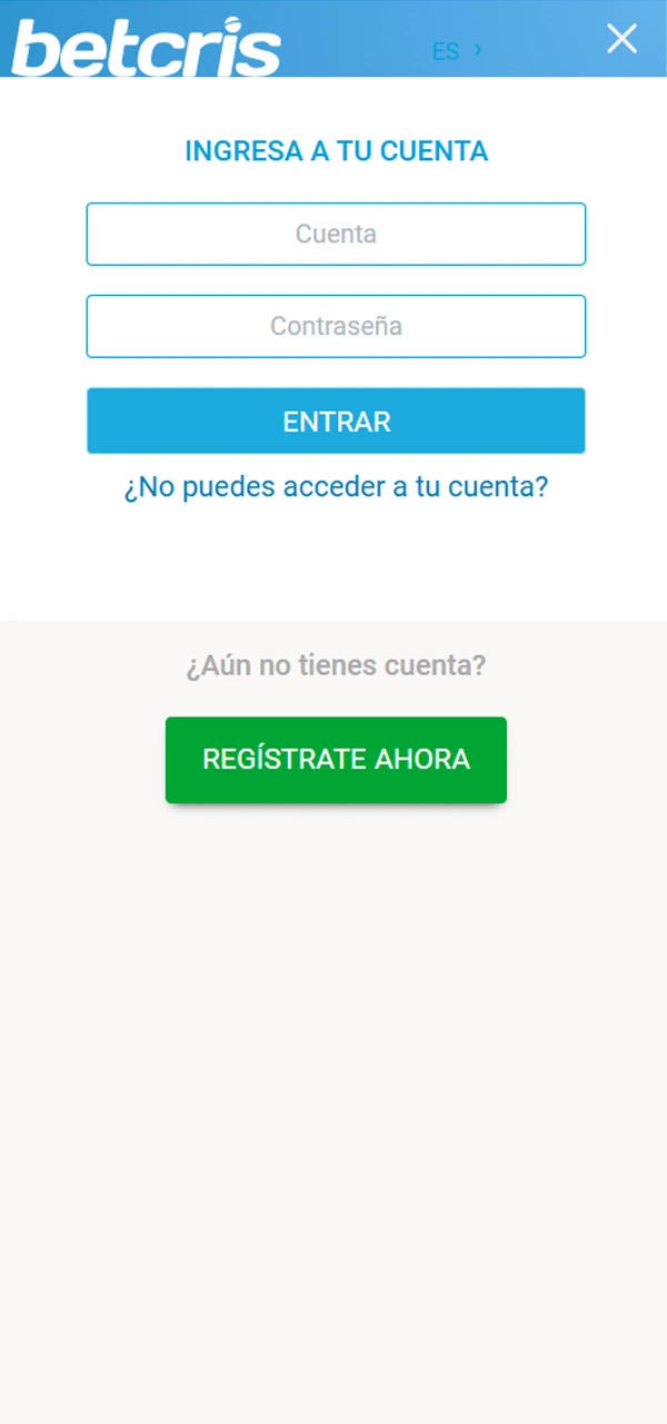 Inicie sesión en el sitio web de Betcris en su dispositivo iOS.