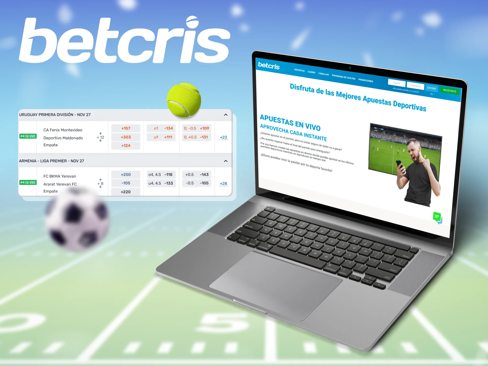 Elige entre los muchos deportes disponibles en Betcris y haz tu apuesta.
