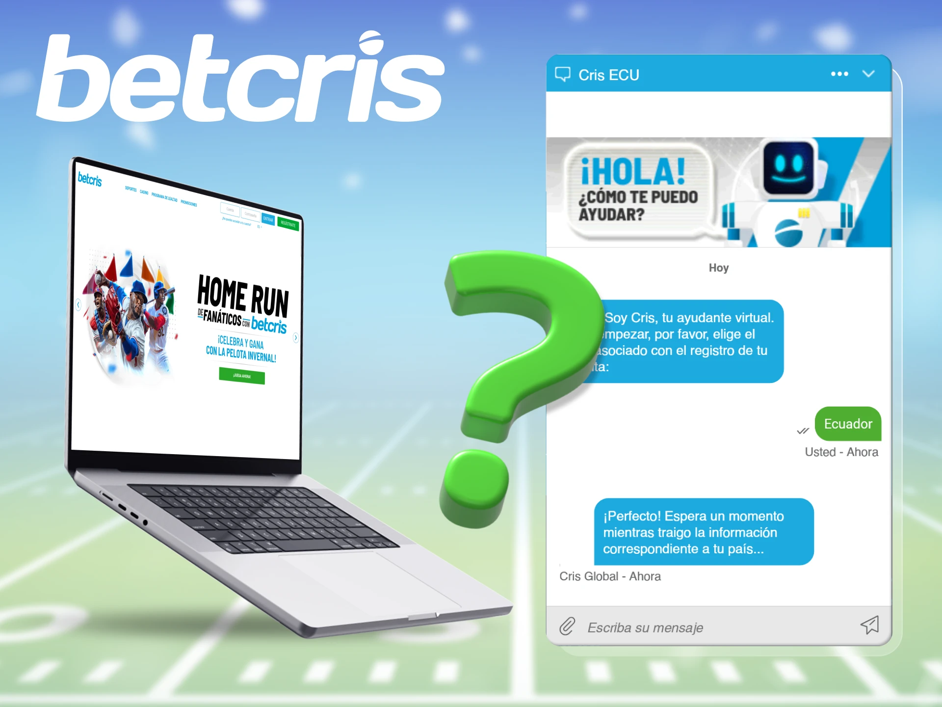 El chat de asistencia en línea se puede abrir desde cualquier página del sitio web de Betcris.