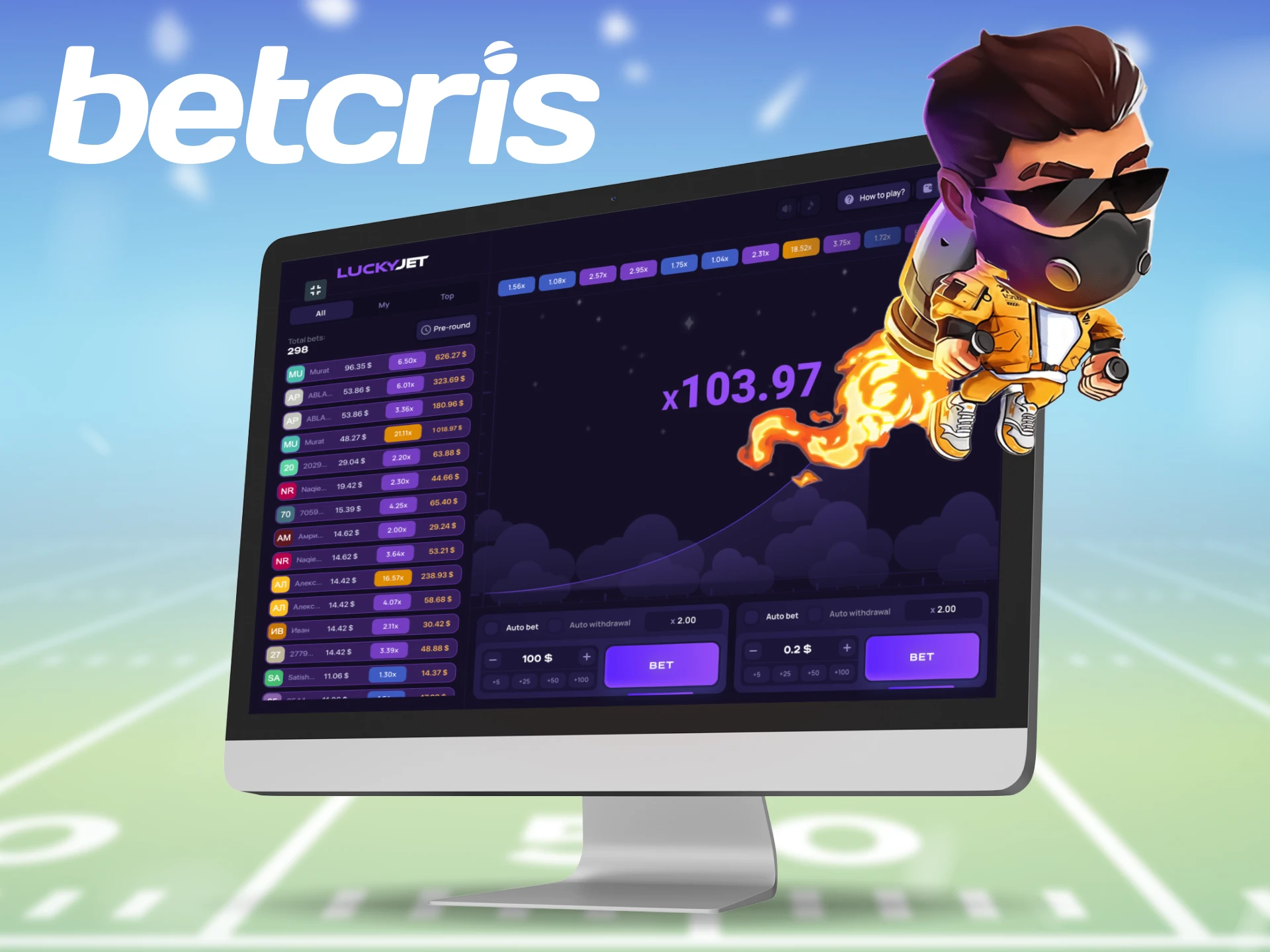 El juego Lucky Jet en el sitio web de Betcris tiene una interfaz cómoda y fácil de usar.