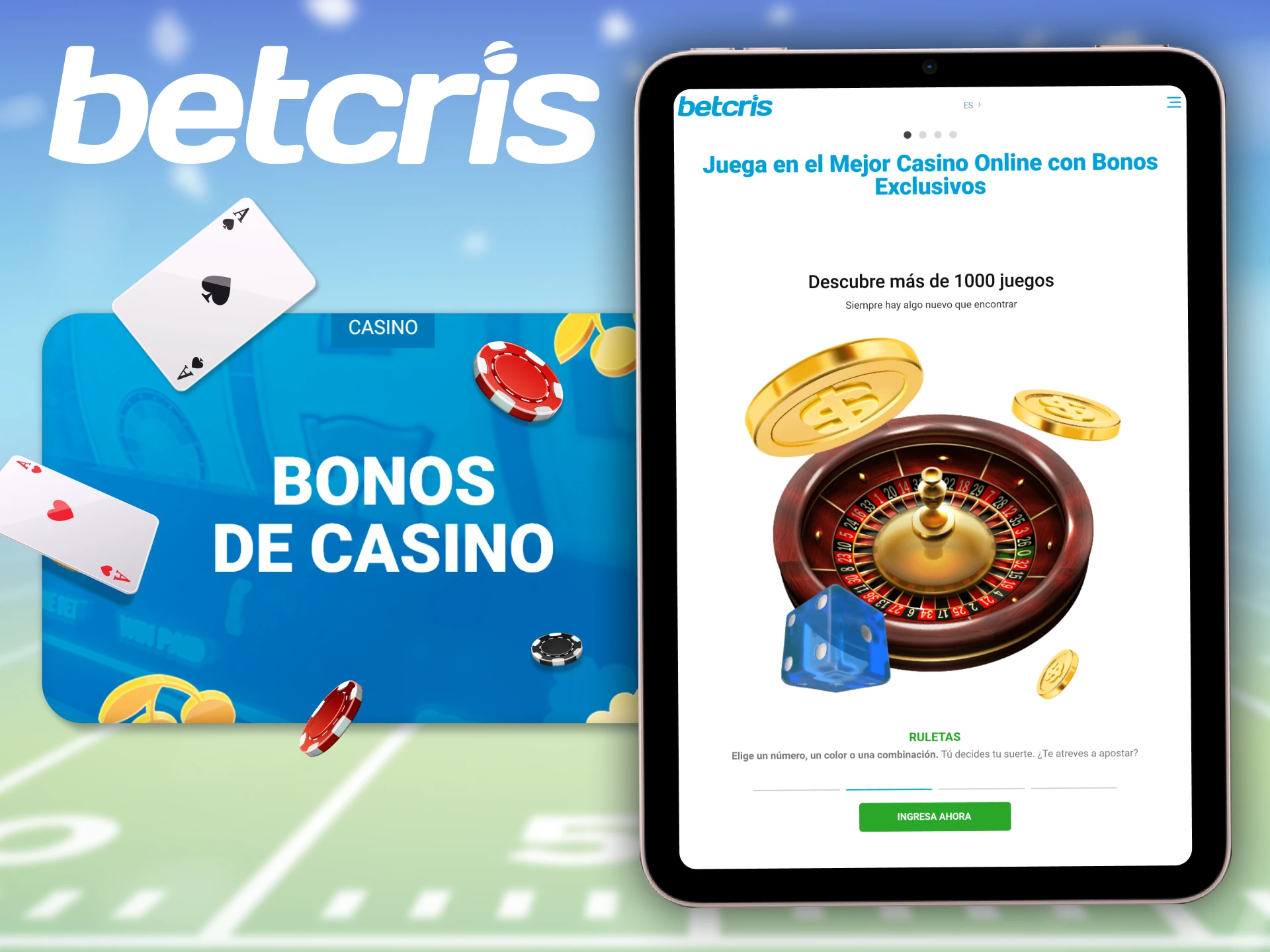 El bono de Betcris para el depósito inicial en la sección de casino es de hasta 250 USD.