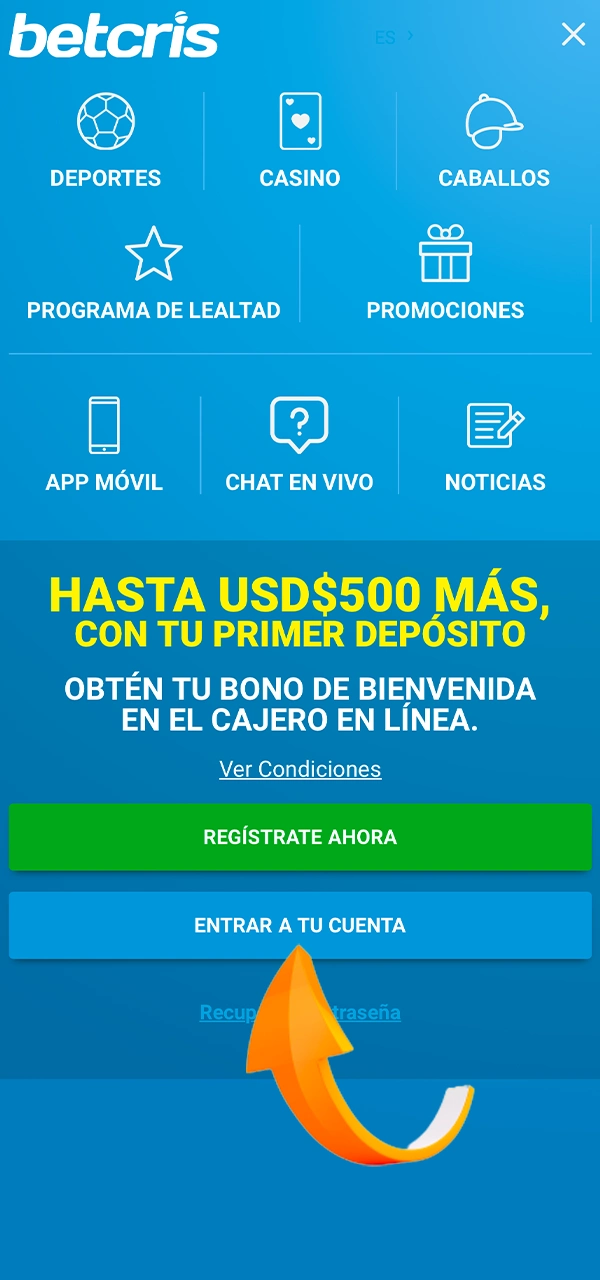 Conéctese a su cuenta Betcris.