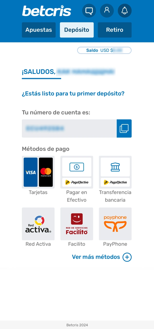 Elija uno de los sistemas de pago de Betcris.