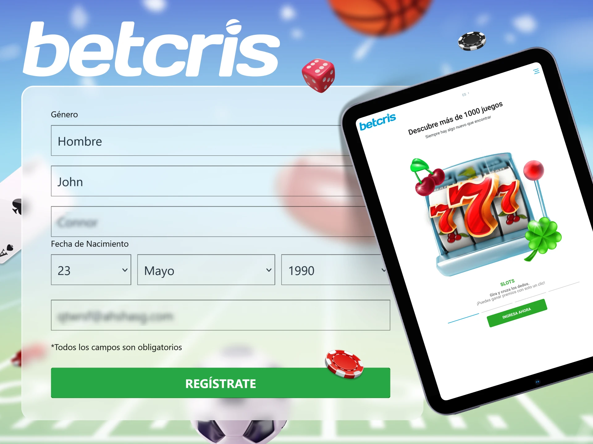 Tras registrarse en el sitio web de Betcris, podrá apostar en deportes y jugar a juegos de casino.